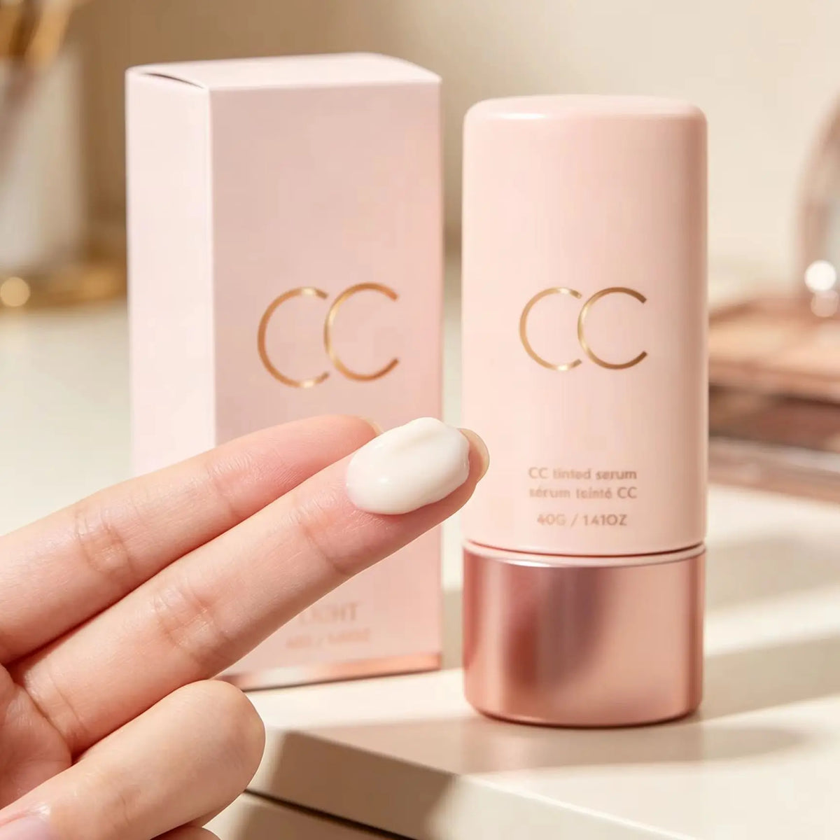CC Cream Cover Blemishes Redness Glow Face Makeup Matte Natural Finish Lightweight Invisible Color-Correcting Tinted Serum 40g