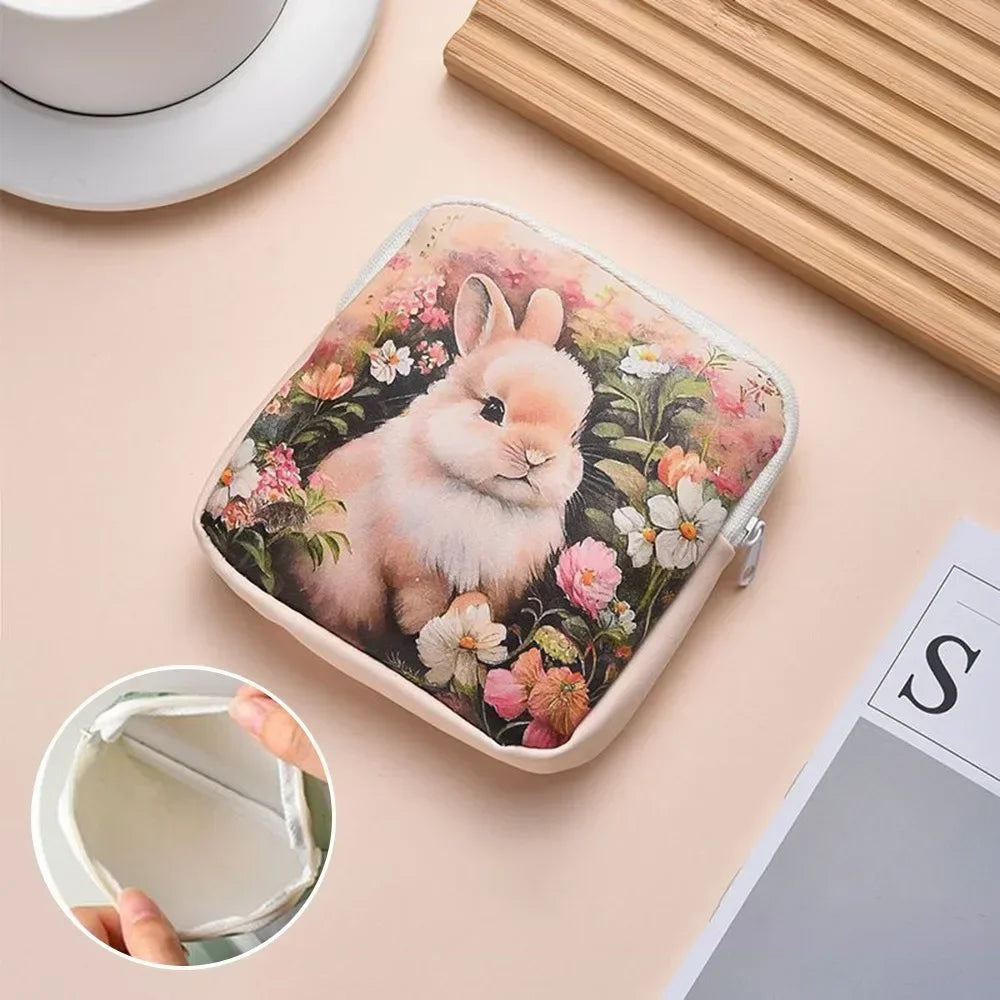 Creative PVC Sanitary Pads Bag Fashion Floral Print Large Capacity Multipurpose Coin Purse Portable Cosmetic Storage Bag