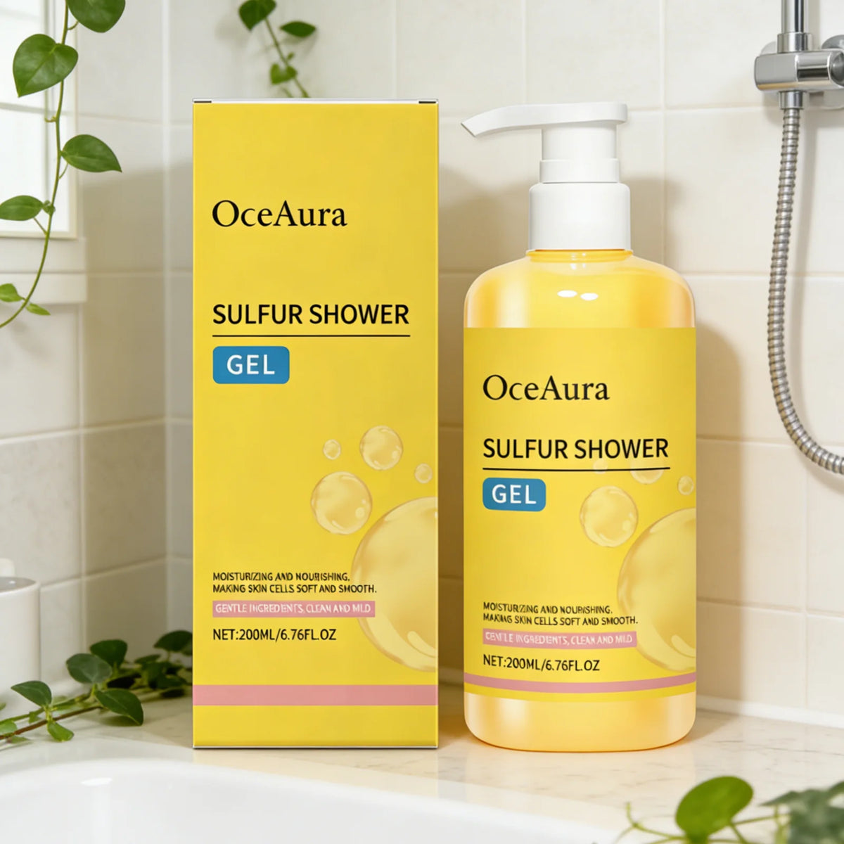 OceAura Sulfur Shower Gel Softening Skin Refreshing Smoothing Long Lasting Moisturizing Gentle Cleansing Sulfur Body Wash 200ml