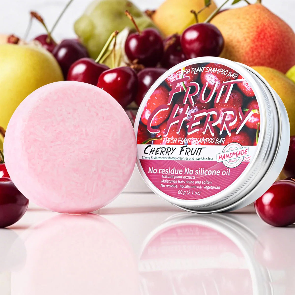 Nature Plant Fruit Cherry Solid Shampoo Refreshing Lemon Aloe Vegan Soap Skin Oil Control Dandruff Shampoo Bar