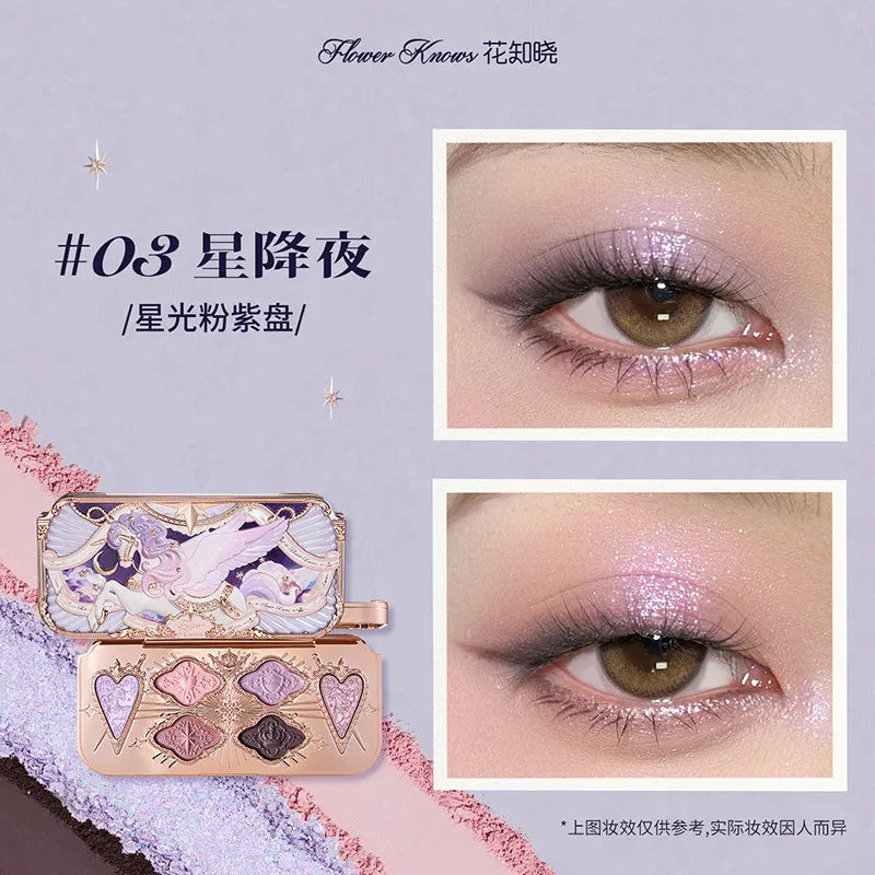 Flower Knows Black Swan Ballet Eyeshadow Palette Matte Fine Shimmer Pearl Face Palette 6 Colour Glitter Eye Shadow