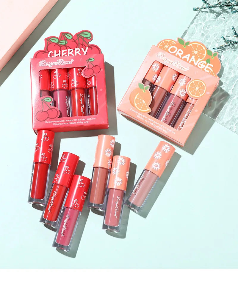 Mini Velvet Matte Lip Gloss Set, 3pc/4pcs Non-Fading, Non-Stick Cup, Long-Lasting Fruit Scented Lip Tint, Smooth and Lightweight
