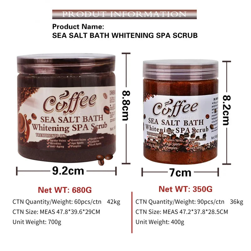 350g/680g Coffee Whitening Spa Scrub Bath Salts Exfoliating Body Scrub Deep Clean Dead Skin Moisturizing Bubble Wet Sea Salt