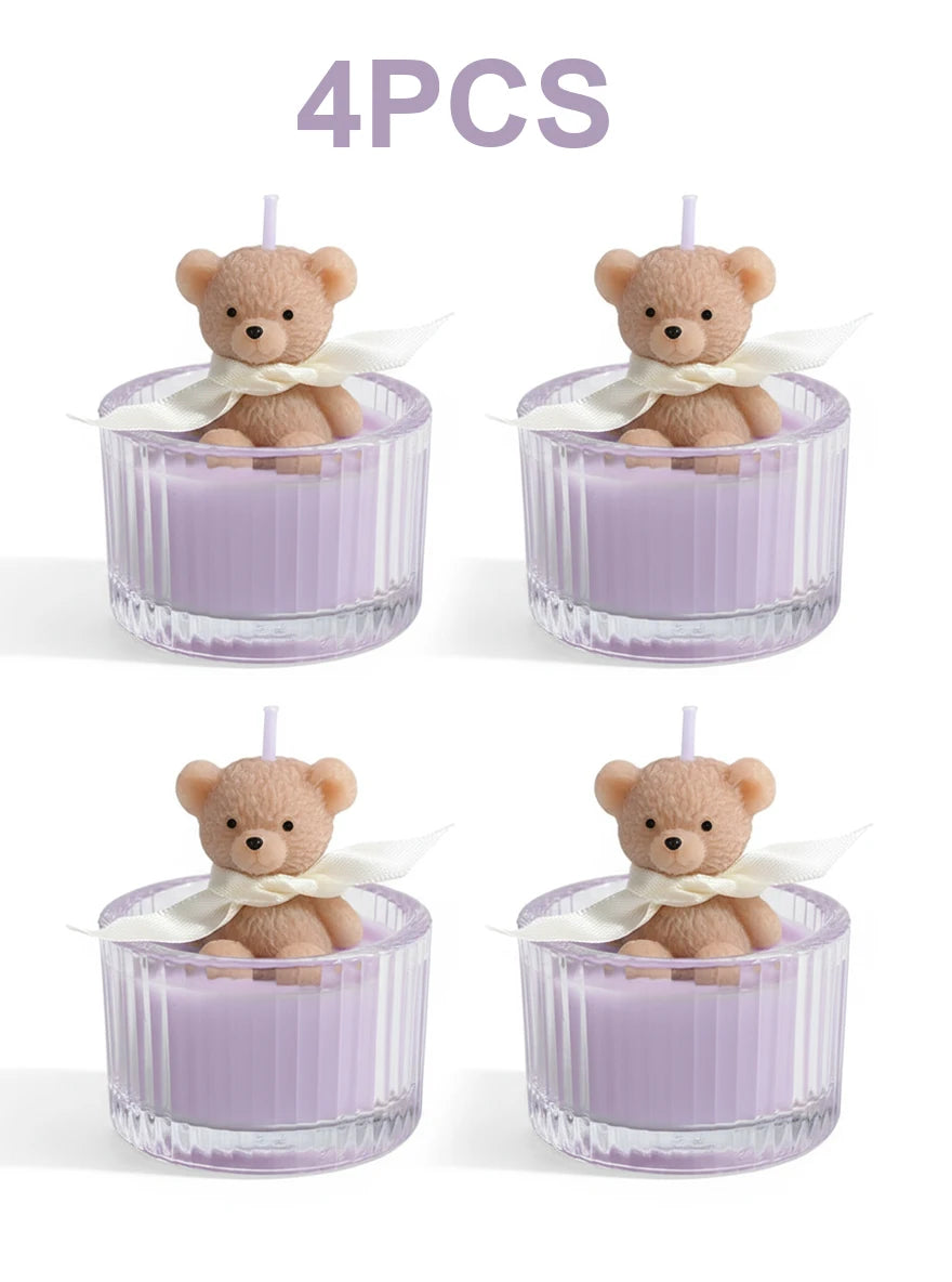 Scented Luxury Teddy Bear Soy Candle in Glass Jar with Ribbon, Creamy Pastel Gifts for Women, Bridal Shower & Holiday Favors