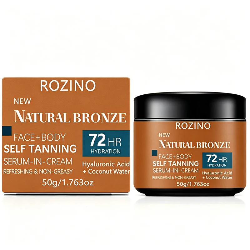ROZINO Moisturizing Quick-Tanning Self-Tanning Lotion has a moist texture that is easy to apply, providing an even and natural finish. It can soften and protect the skin, improve dryness, and provide a harmonious and natural