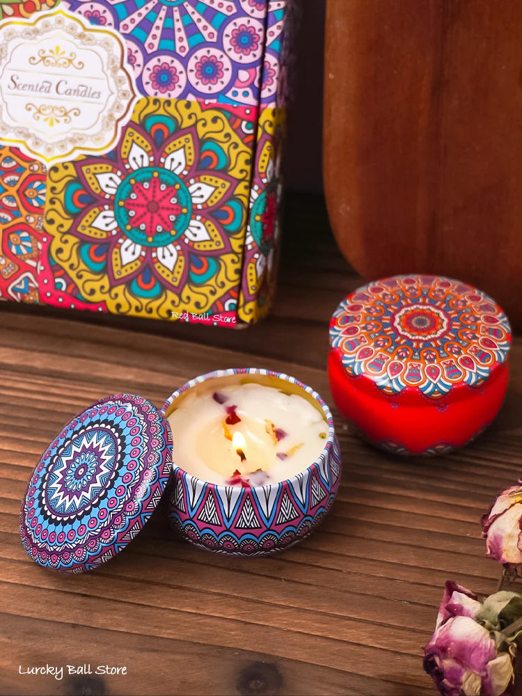 4Pcs/Box Scented Candle Set Gift Islamic Arabian Patterns Fragrance Candle Jar DIY Smokeless Couples Romantic Incense Candles