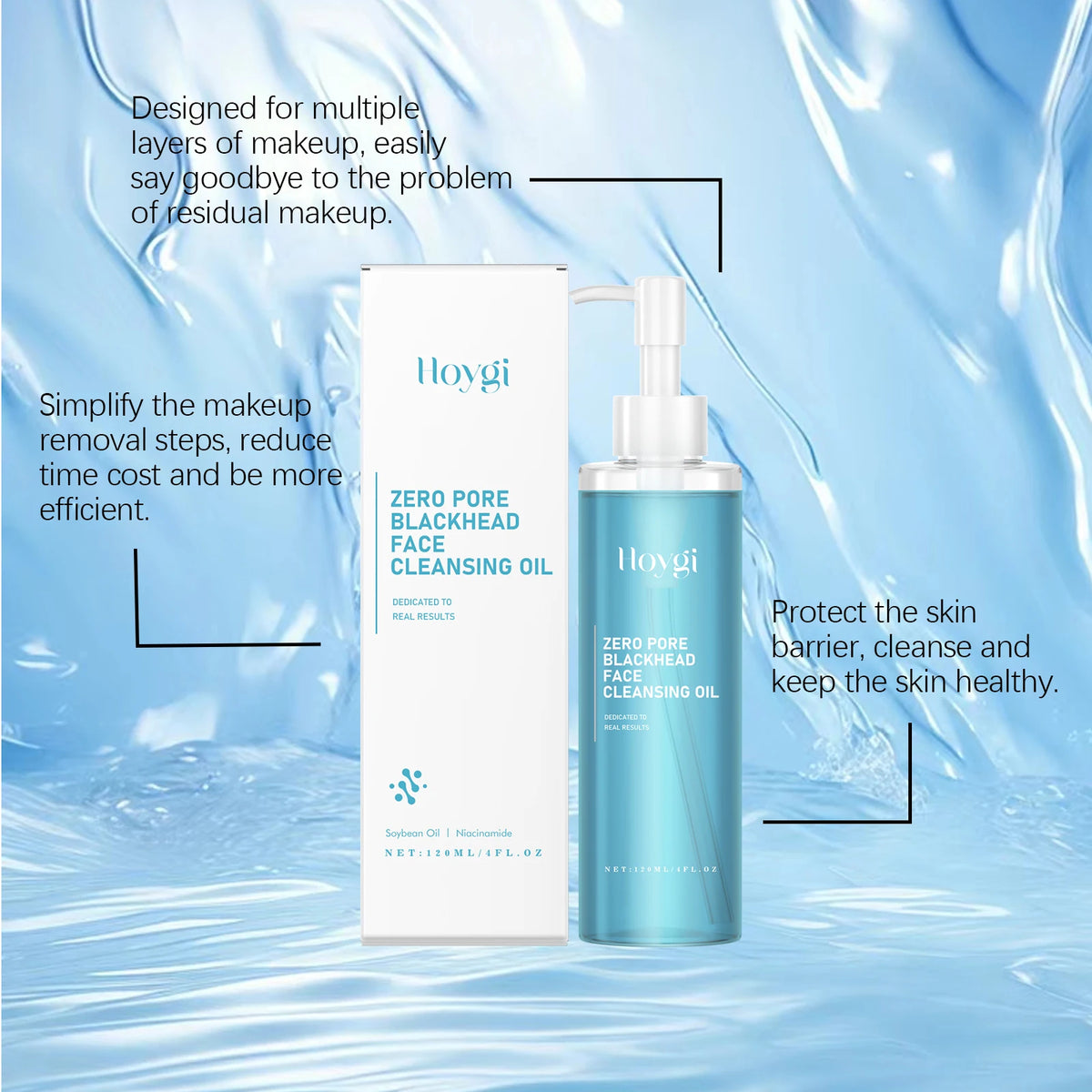 Hoygi 120ml Double Cleansing Gentle Makeup Remover for Face Eyes Soybean Oil Niacinamide No Residue Non Greasy Vegan Cleanser