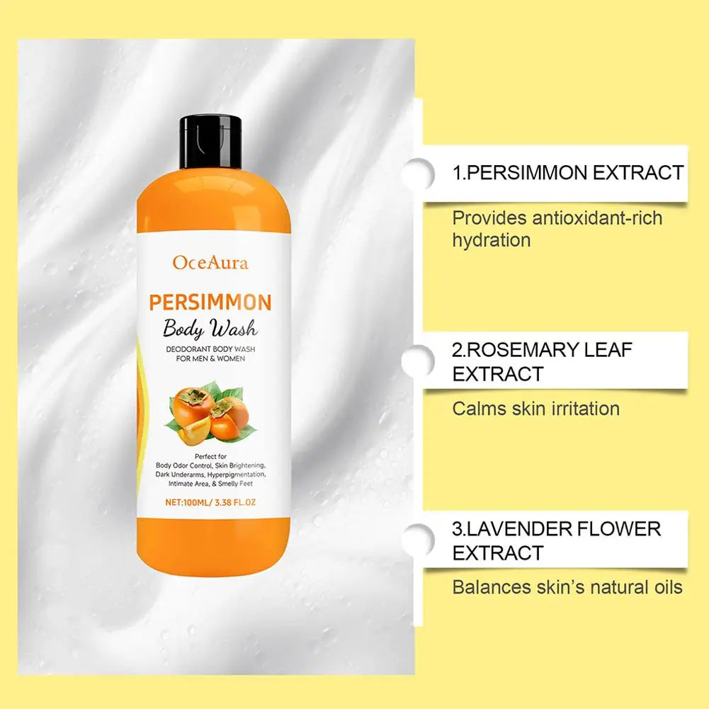100ML Persimmon Body Wash Moisturizing Skin Cleaning Smooth Soft Body Odor Remover Bath Products Exfoliating Shower Gel Care