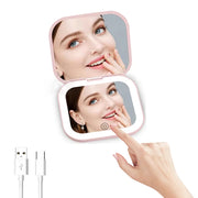 2X Magnifying Compact Vanity Makeup Mirror with Lights Travel Mini Folding Portable Handheld Pocket LED Cosmetic Mirror for Gift