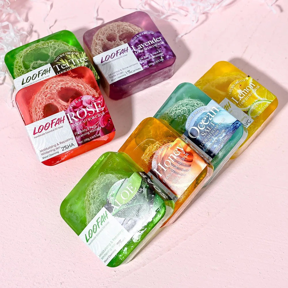 100g Lemon Oil And Loofah Soap Natural Organic Handmade Soap Facial Cleansing Whitening Acne  Essential Oil Soap