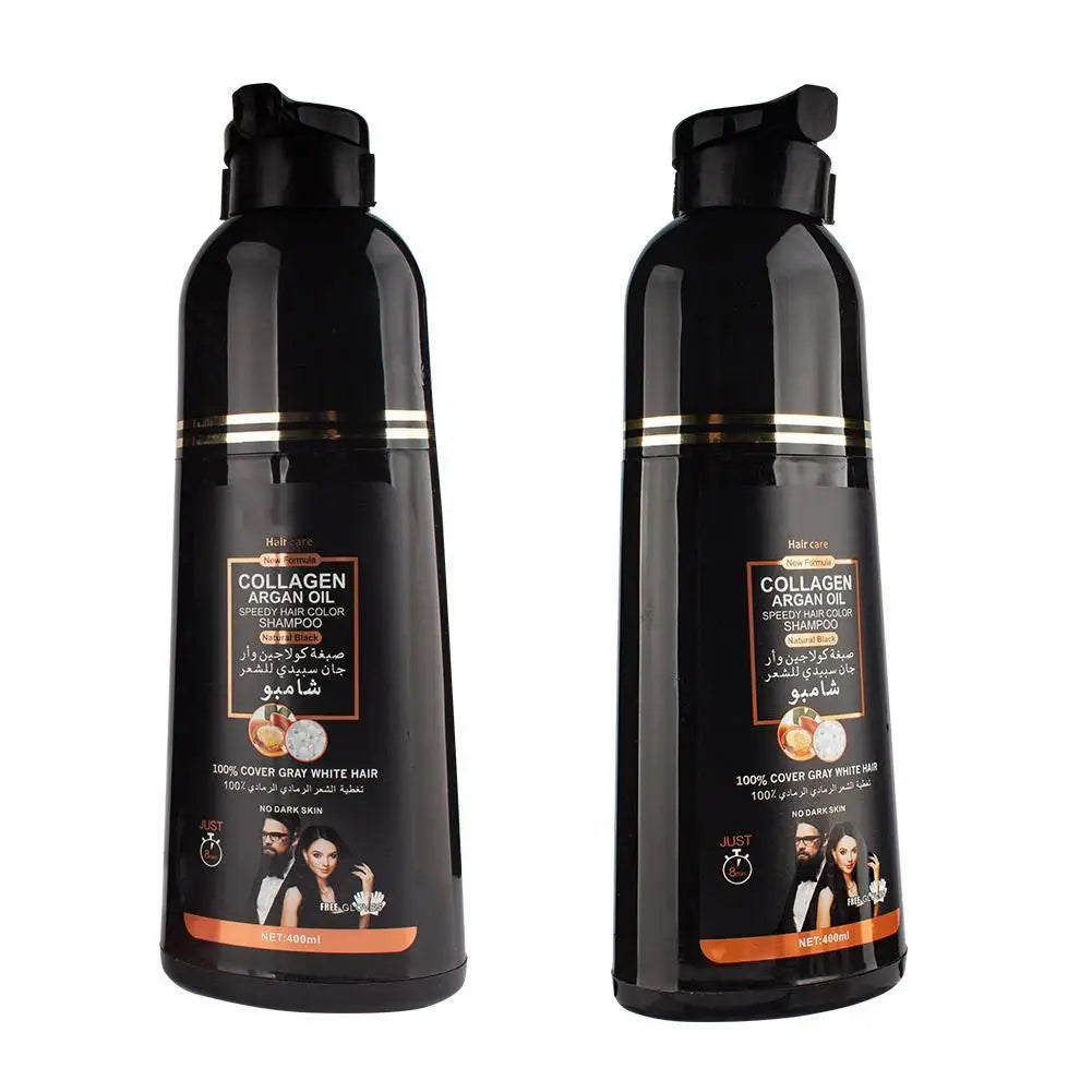 3-in-1 Collagen Argan Oil Shampoo Long-Lasting Black Hair Dye Shampoo for Men Women Nourishes Colors Gray Hair, 400/420ml