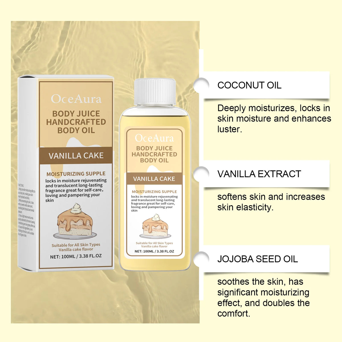 OceAura Vanilla Scented Body Oil Long Lasting Fragrance Moisturizing Skin Rejuvenation Coconut Oil Strawberry Body Massage Oil