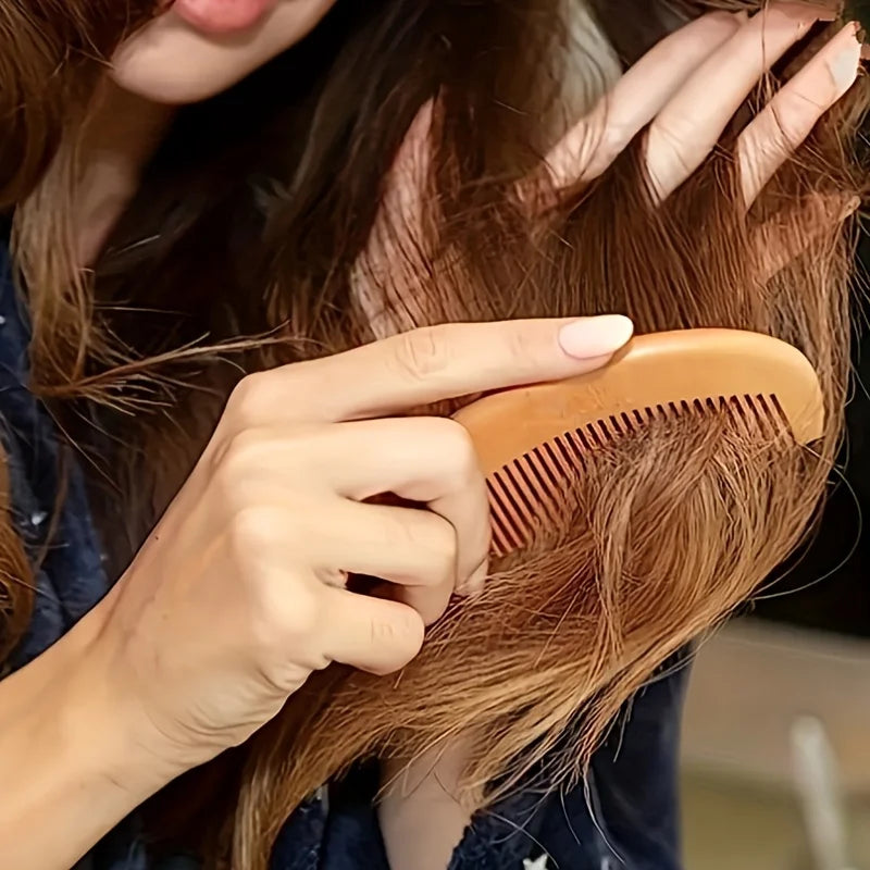 Trendy Hair Engraved Natural Peach Wood Wooden Comb Anti-Static Beard Comb Tool