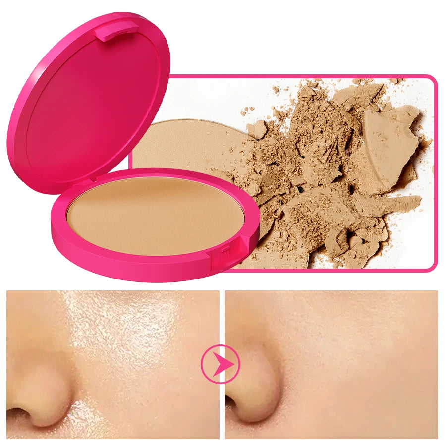 Natural Matte Pressed Powder Oil Control Brighten Whitening Face Base Foundation Compact Concealer Makeup Cosmetics