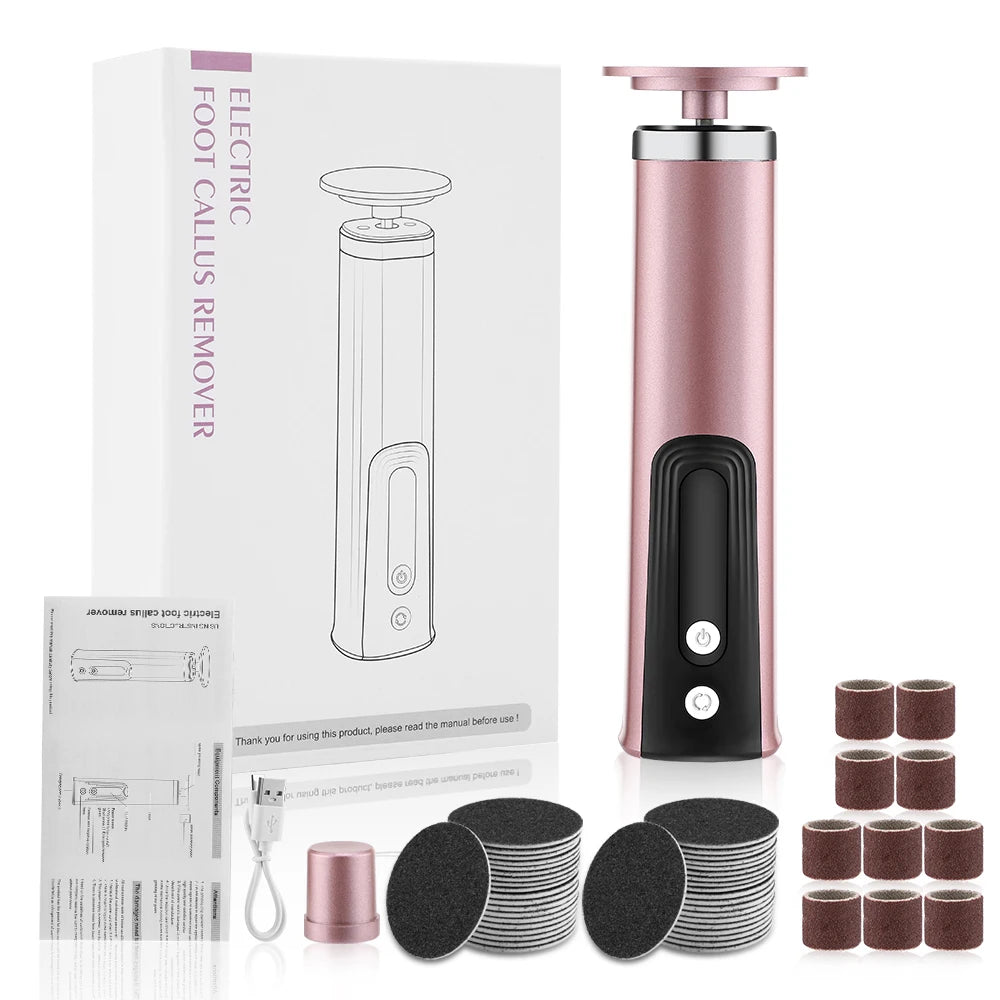 USB Rechargeable Wireless Electric Foot File Cuticle Callus Remover Machine Pedicure Tools Foot Heel Care Tool With Sandpaper