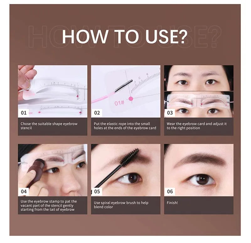 Eyebrow Stamp Stencil Kit Brown Black Brow Powder Hairline Contour Long-Lasting Waterproof Eyebrow Makeup Brow Shape with 12 PCS