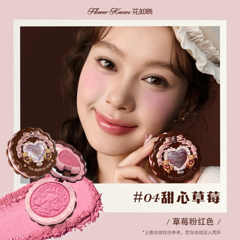 FLOWER KNOWS THE SWEETIE BEAR COLLECTION Silk Satin Blush Powder For Cheeks Contour Face Bunny Garden Blush Natural Matte Finish