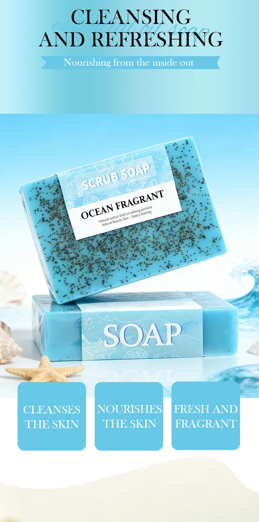 M+100g Natural Handmade Sea Salt Whitening Scrub Soap for Cleaning and Polishing - Dual Use Exfoliating Agent for Face/body