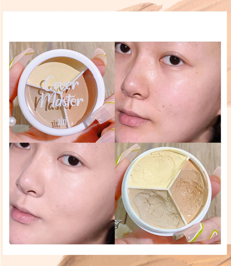 XIXI Pure Holding Makeup Three Color Concealer Spot Acne Print Repair Foundation Dark circles are not easy to stick powder