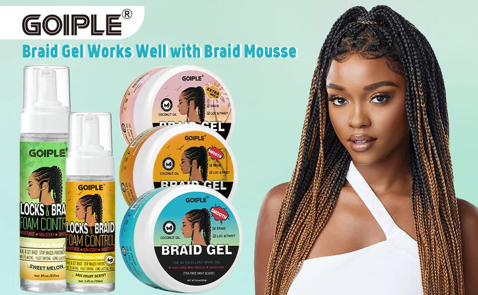 GOIPLE 60ml Braid Mousse for African Women Extra Hold Control Gel for Braiding Twist Locs High Shiny Moisturize Styling Products