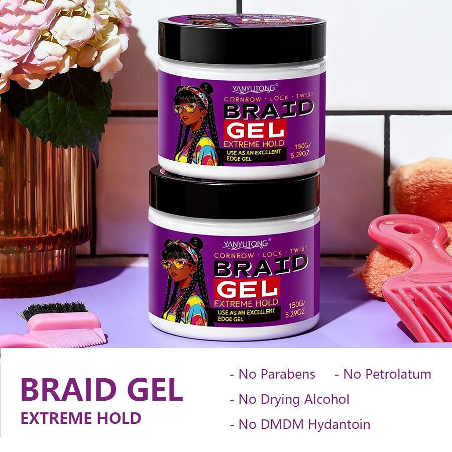 Styling Broken Hair Braiding Gel, Carbom Formula, Edge Control Twisting Gel Tame Frizz & Edges, Braiding Gel, Hailine Control,