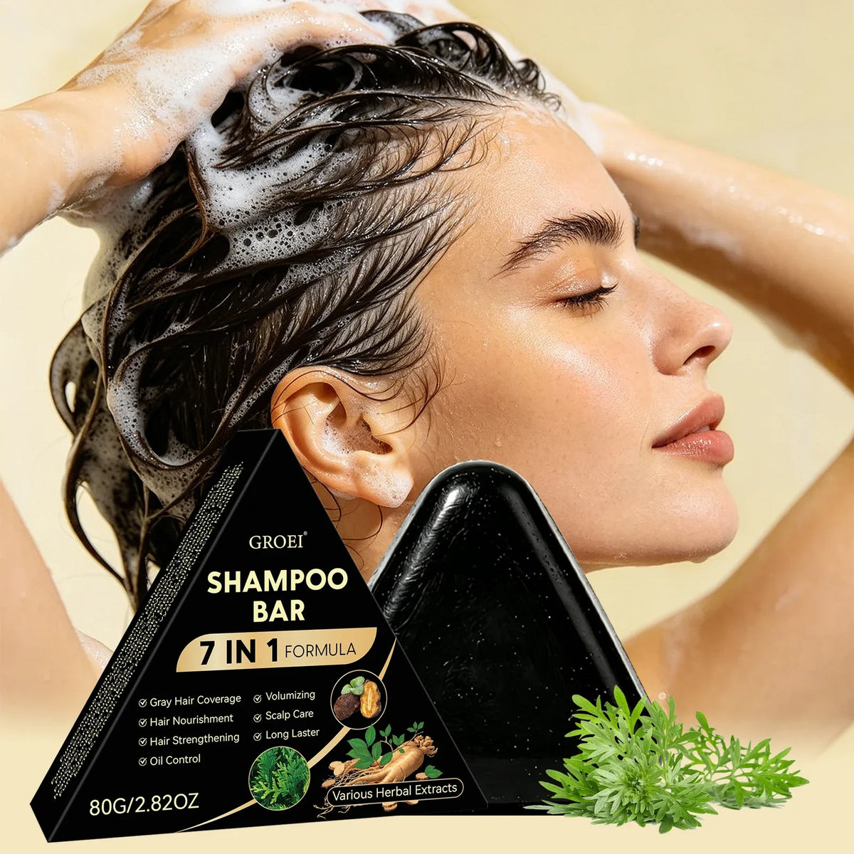 5PCS 7in1 Herbal Shampoo Bar Ginger Ginseng Hair Soap Gray Hair Oil Control Dandruff Repair Damaged Hair Nourish Strengthen