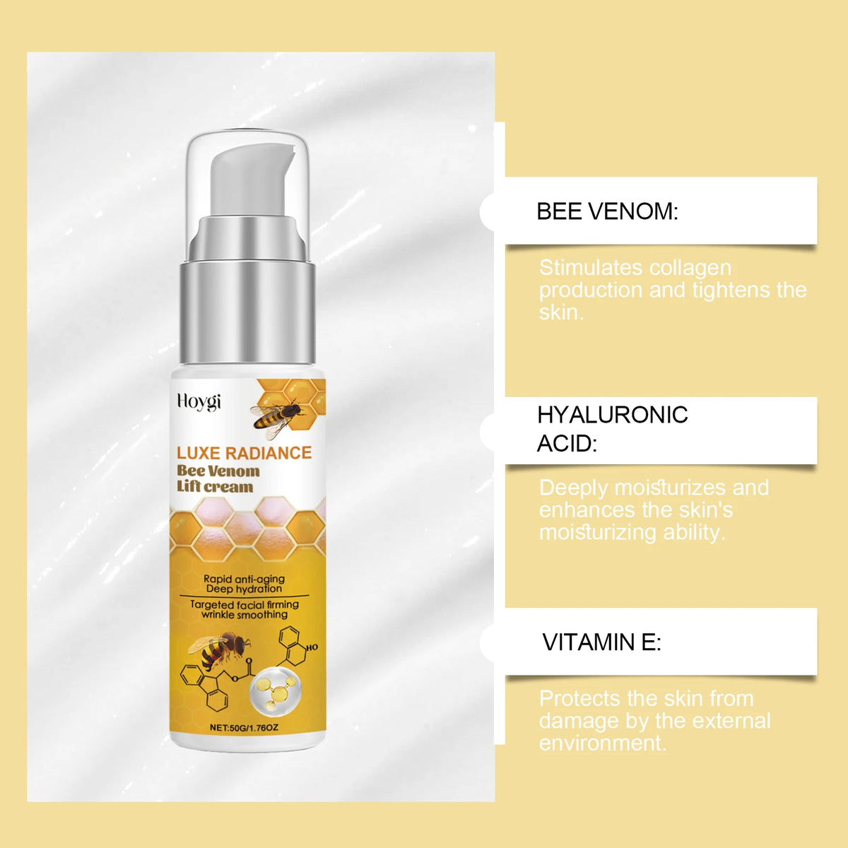 Bee Venom Face Cream Firming & Moisturizing Anti-Wrinkle Day Night Cream Tightening Nourishing Brightening Facial Skin Care 50ml