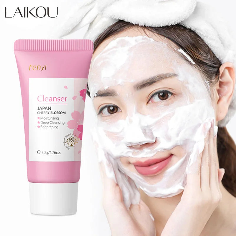 Sakura Gentle Facial Foaming Cleanser Shrink Pores Deep Clean Oil Control Reduce Blackhead Moisturizing Facial Skin Care