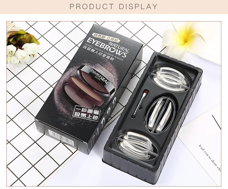 Double Seal Eyebrow Stamp Powder Kit Natural Brow Shaping Stencil Waterproof Long Lasting Brow Enhancer Makeup Tool for Women