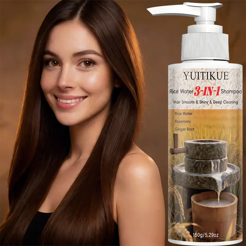 YUITIKUE Rice Water 3-in-1 Shampoo - Rosemary Ginger Root Deep Cleansing Shampoo for Smooth Shiny Hair