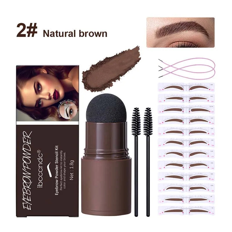 Eyebrow Stamp Stencil Kit Brown Black Brow Powder Hairline Contour Long-Lasting Waterproof Eyebrow Makeup Brow Shape with 12 PCS
