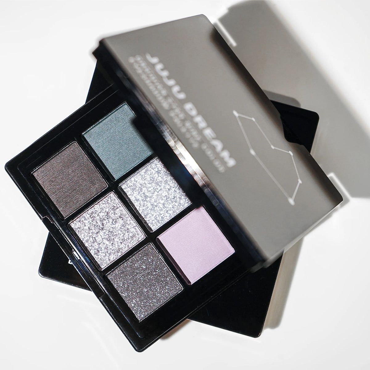 9-shade eyeshadow palette: Black Swan, Smoky, Dark Black, Grey Silver Glitter, Matte Finish, Long-lasting, and easy to color