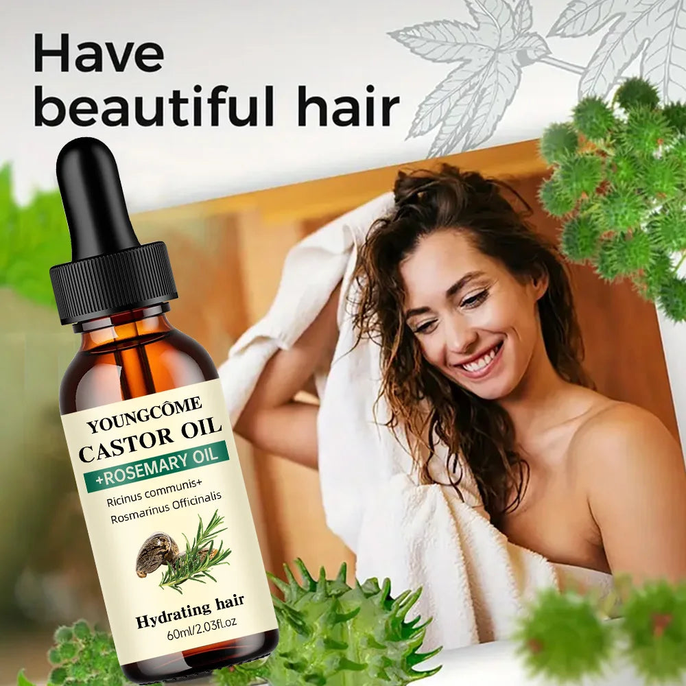 Mix Castor Oil and Rosemary Oil for Hair Growth,Reduce Hair Loss and Split Ends Hair Care Oil,Anti-Aging Support,hair Repai