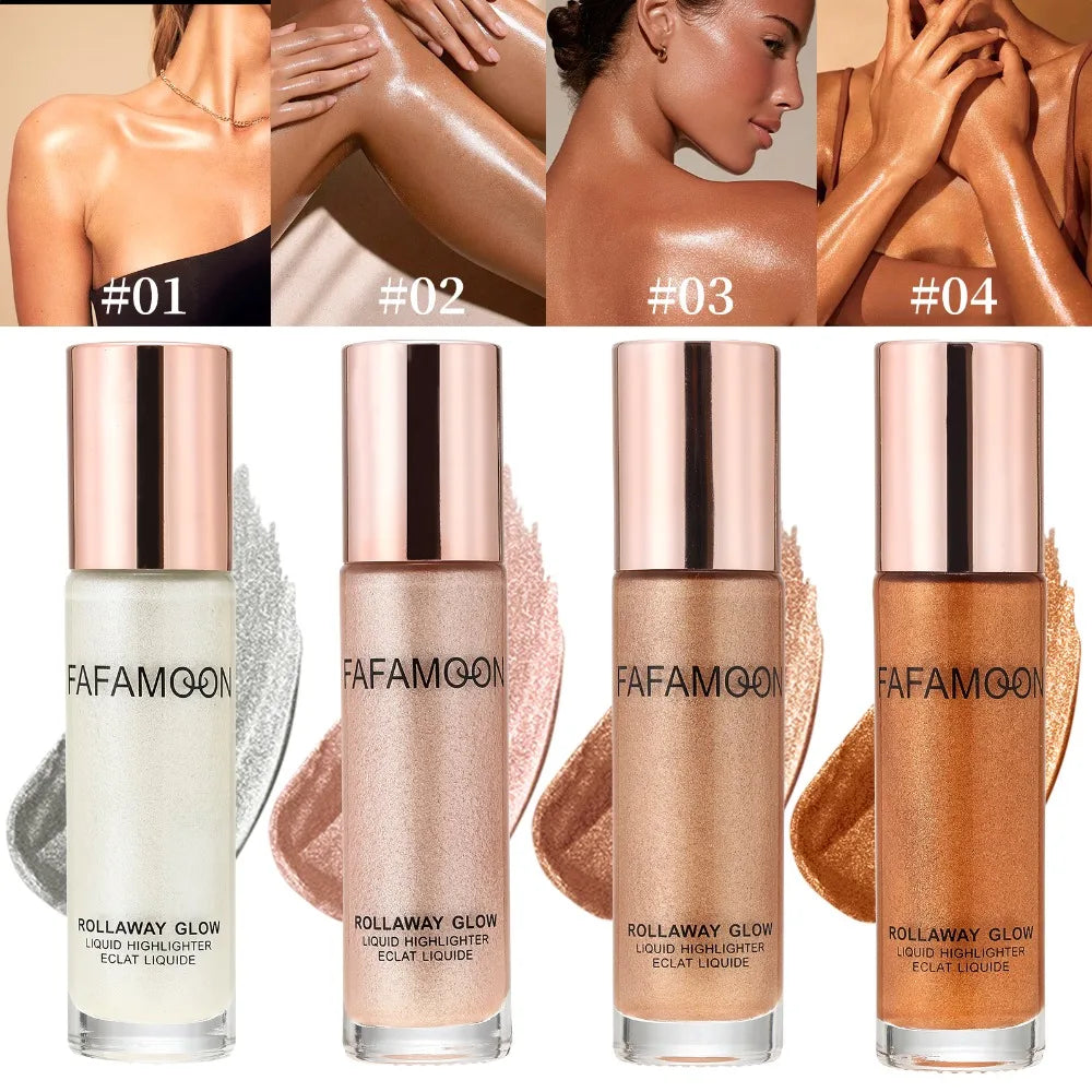 Pearlescent Glitter Roller Ball Shimmer Oil Lasting Shine Gold Bronze Contour Brighten for Face Body Sparkle Liquid Highlighter