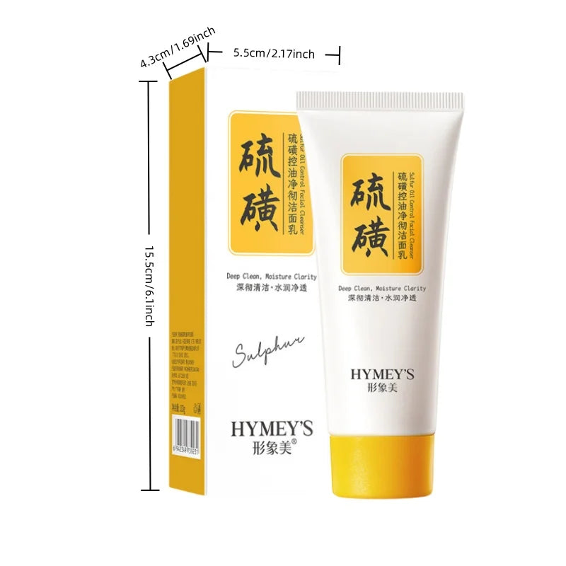 100g Sulfur Oil Control Cleansing Milk, Containing Sulfur, Hydrolyzed Wheat Protein, Purslane Extract, Deeply Cleanses and Moisturizes, Removes Deep-Seated Facial Impurities, Controls Oil, and Improves Dry Skin