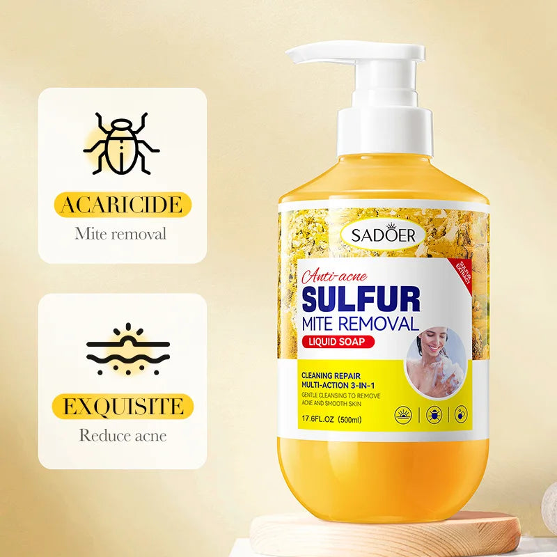 500m Anti-Mite Sulfur Shower Gel Deep Cleansing Oil Control Anti-Acne Soothe Repair Body Skin Care Wash for Women & Men