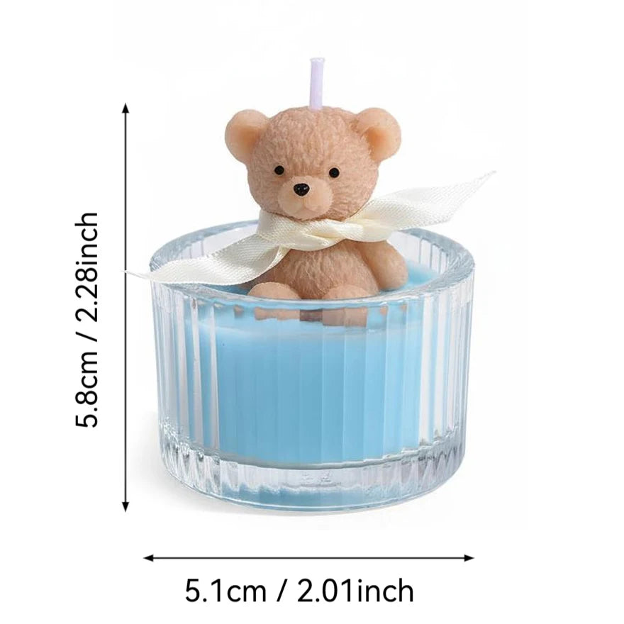 Scented Luxury Teddy Bear Soy Candle in Glass Jar with Ribbon, Creamy Pastel Gifts for Women, Bridal Shower & Holiday Favors