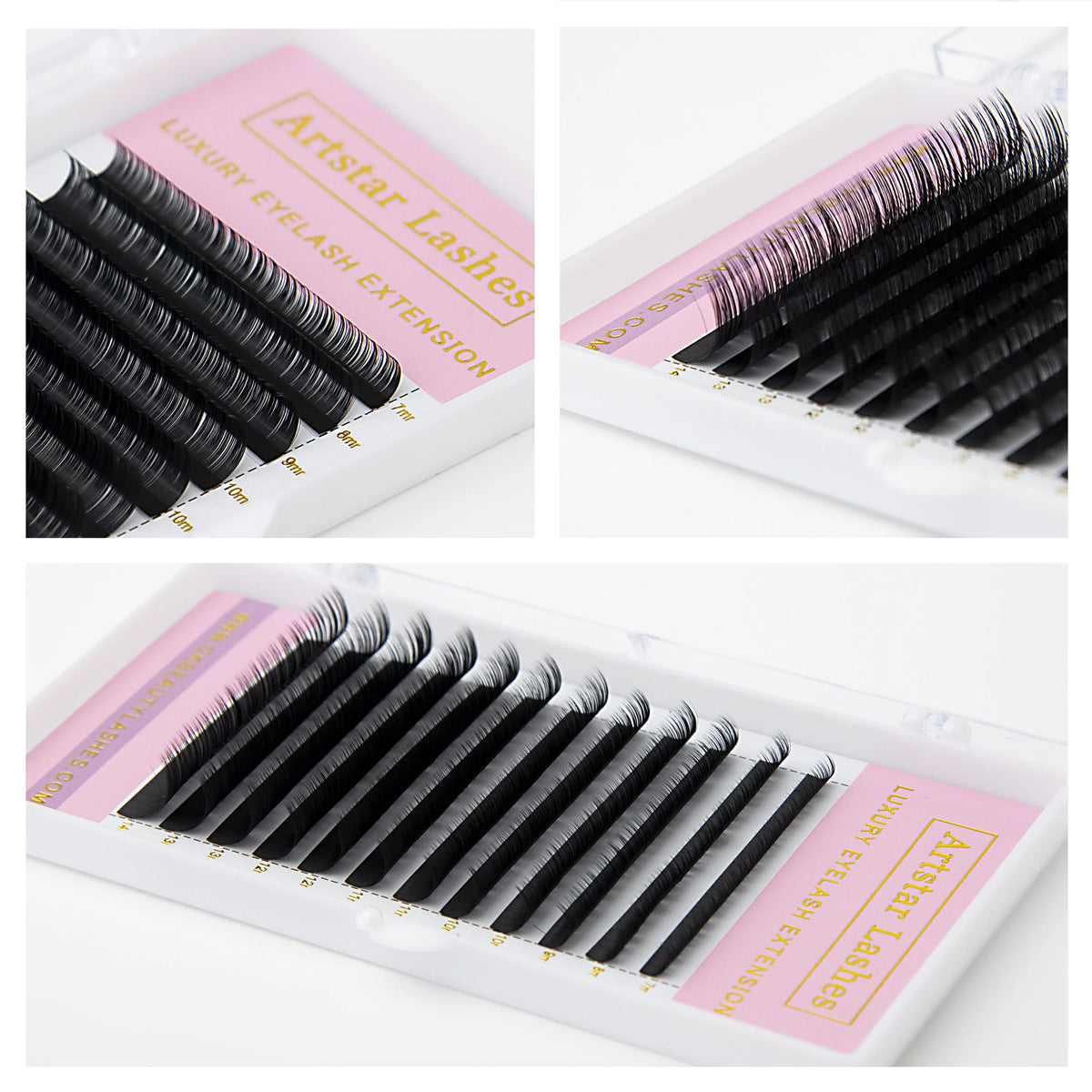 ARTSTAR 12 Rows/Tray False Eyelashes J B Curl 6-20mm Eyelash Extensions Matte Black Lashes Makeup Tool