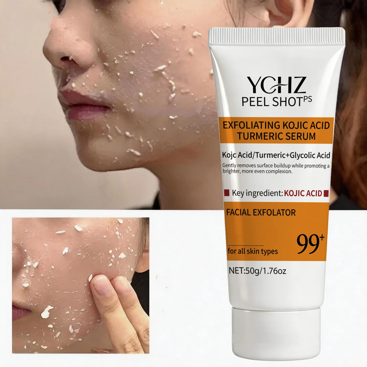 Turmeric Kojic Acid Exfoliating Gel Essence Suitable for Face and Body Gentle Orange Scented Facial Scrub Body Cleansing Gel Removes Dead Skin Scrub Skin Cleanser-50G