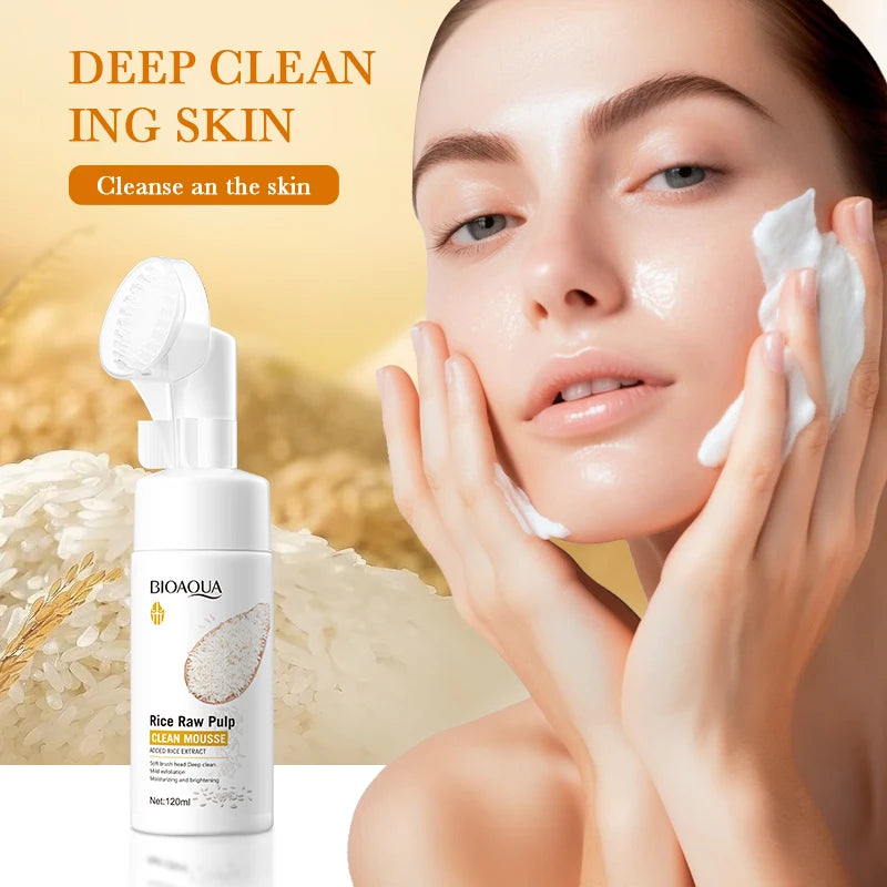 120ml BIOAOUA rice puree cleansing mousse, mild moisturizing, oil-controlling, pore-cleansing, exfoliating facial cleanser