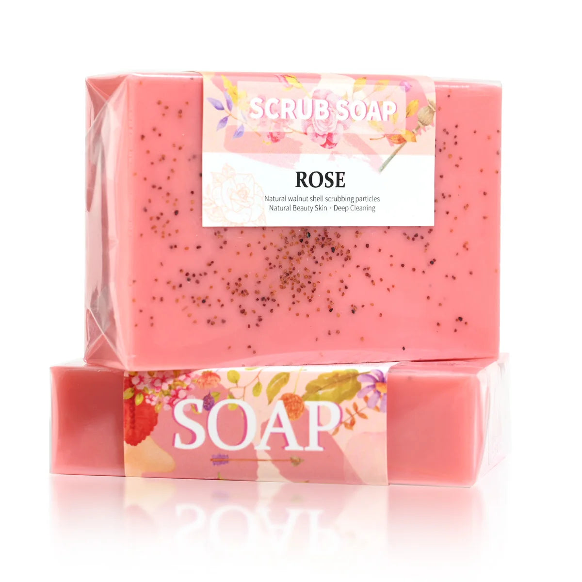 M+100G Pure Natural Rose Essential Oil Handmade Walnut Particle Soap Facial Exfoliating Cleansing Soap