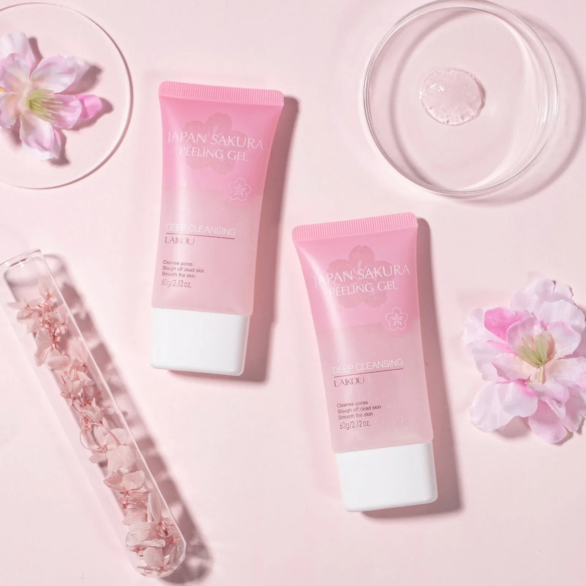 LAIKOU  Sakura Peeling Gel, Deep Cleansing Face Exfoliator, Remove Dead Skin Smooth Skin Gentle Exfoliating Scrub 60g