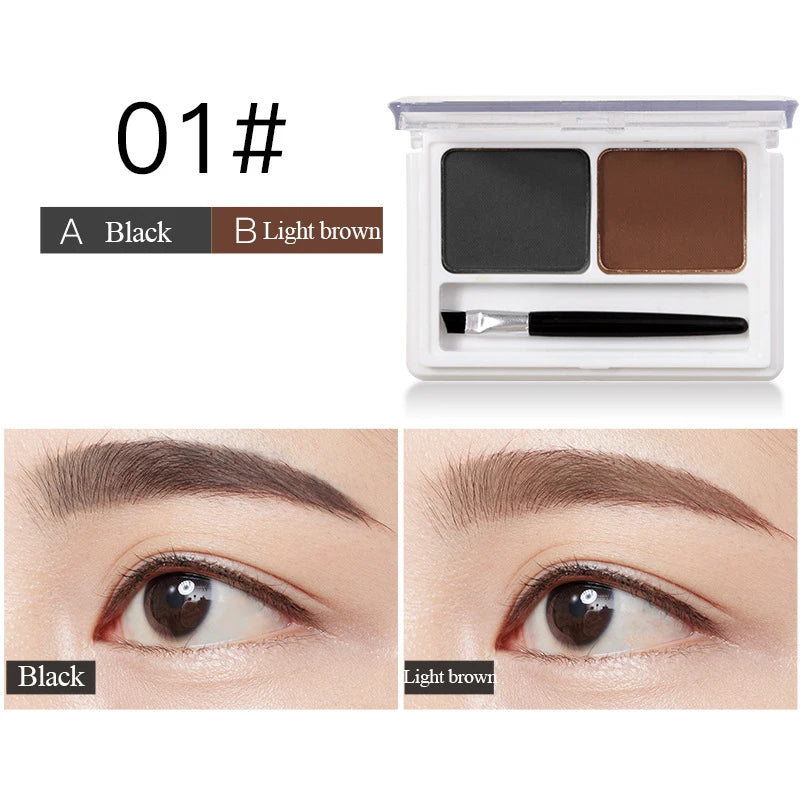 2Color Eyeshadow Powder Makeup Black Brown Coffee Waterproof Eyebrow Powder Eye Shadow Eye Brow Palette with Brush Eyebrow Cream