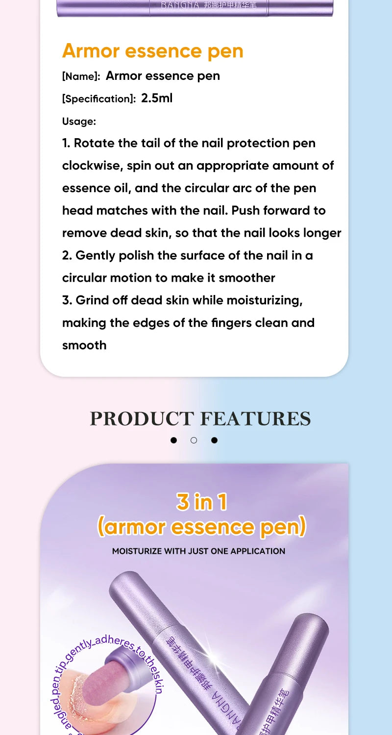 3-in-1 Nail Art Pen Hand Armor Essence Brush Cuticle Pusher Manicure Care Tools Cuticle Oil Pen Dead Skin Cuticle Remover Pen