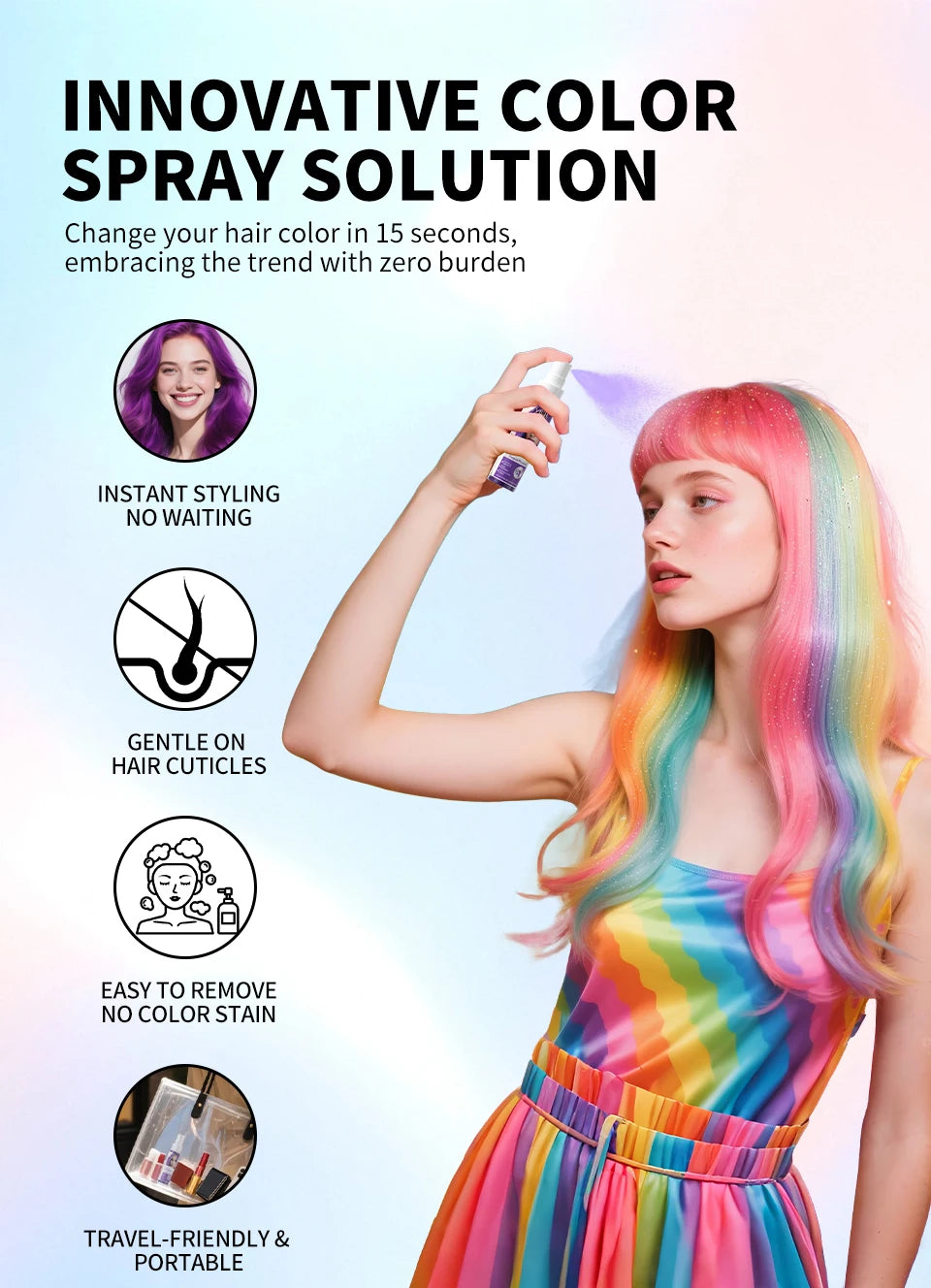 New Hair Color Spray 30ml Temporary Diy Hair Dye Spray Halloween Party Costume Instant Hair Styling Spray Disposable Hair Tools