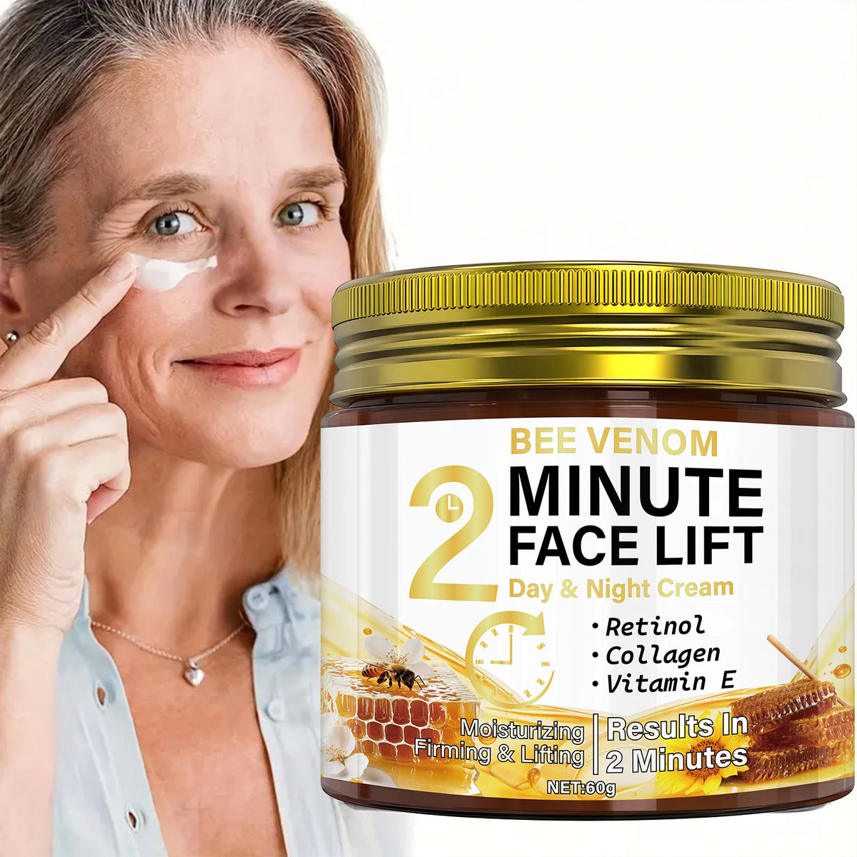 Bee Venom Anti-Aging Day & Night Cream with Retinol & Collagen - Intense Moisturizing & Firming Face Lift Treatment