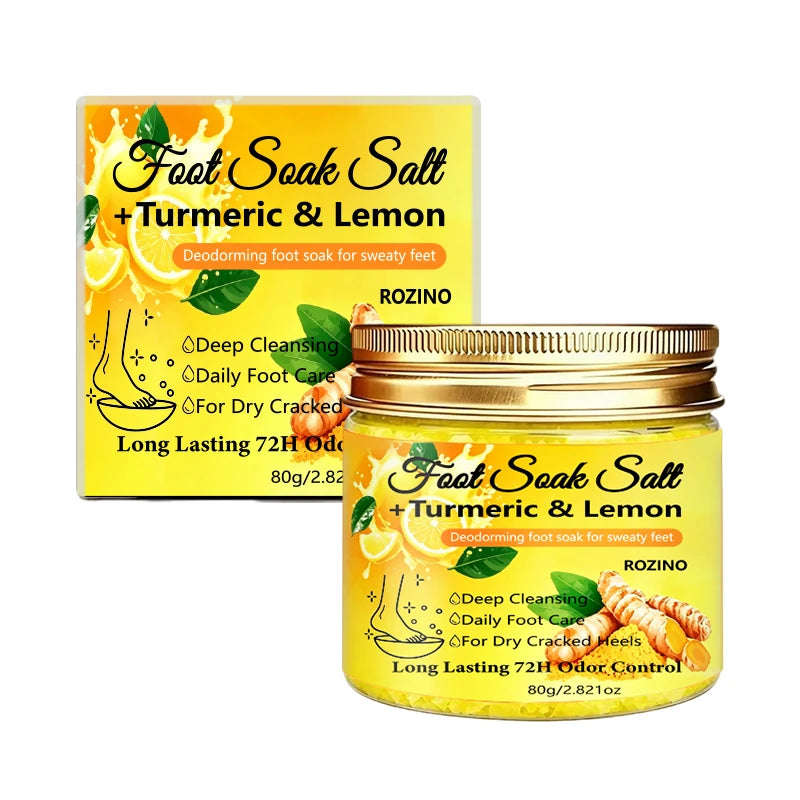 80g Turmeric Lemon Foot Bath Salt – Deeply cleansing sea salt, moisturizes heels, provides a soothing foot soak for 20 minutes, suitable for dry feet, post-exercise and bedtime care – Foot bath care, foot maintenance
