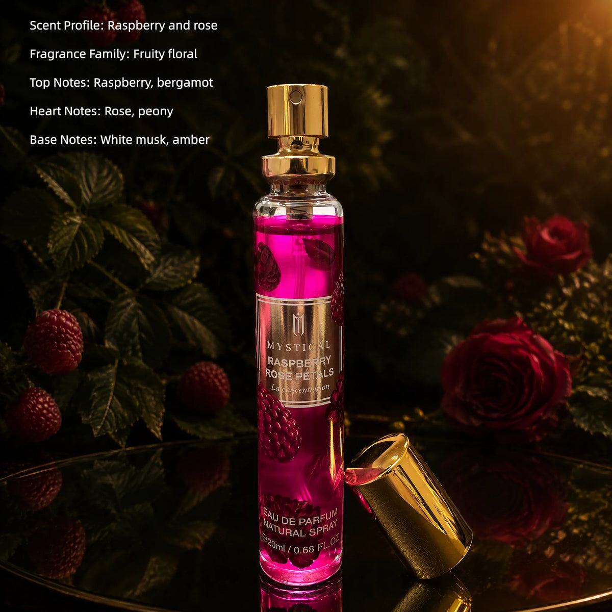 MYSTICAL 4pcs Berry & Fruit Perfume Set, Long Lasting EDP Fragrance Discovery Kit for Cocktail Parties, Vacations & Daily Wear, Raspberry Rose, Pomegranate Citrus & Merlot Pear, 0.68oz X 4 Travel Sampler, Luxury Beauty Gift f