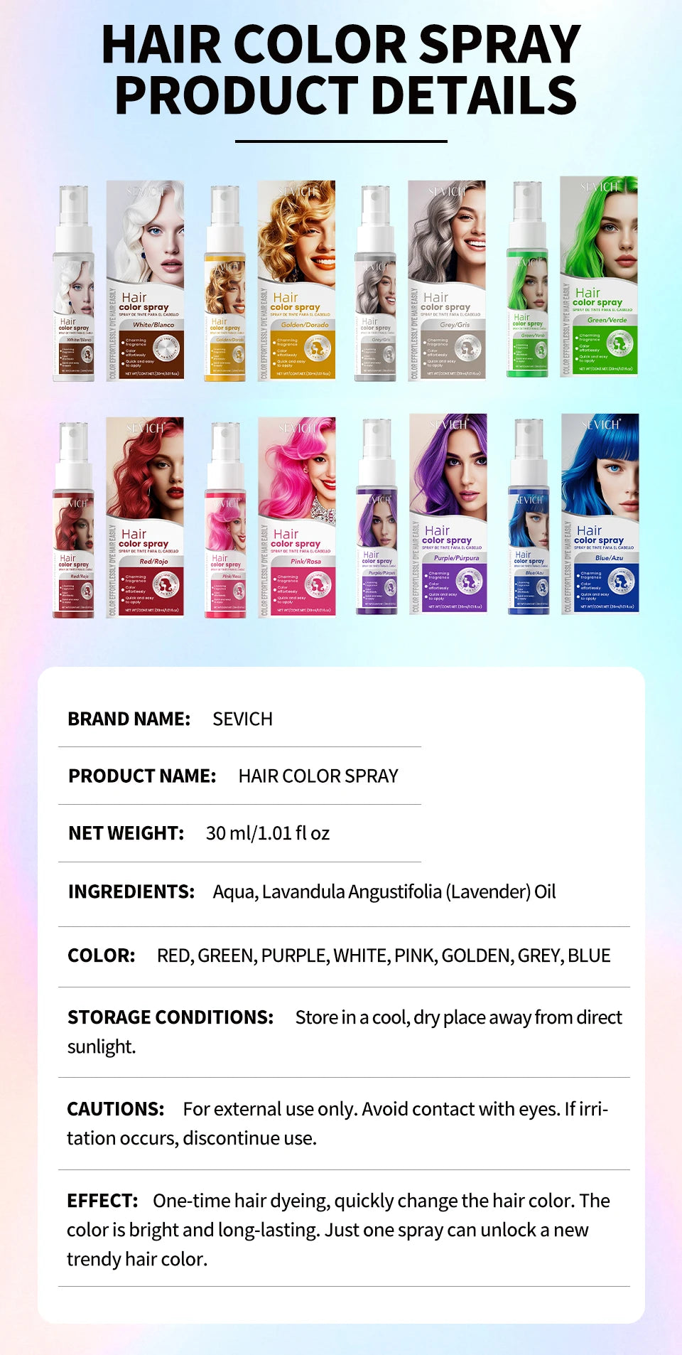 New Hair Color Spray 30ml Temporary Diy Hair Dye Spray Halloween Party Costume Instant Hair Styling Spray Disposable Hair Tools