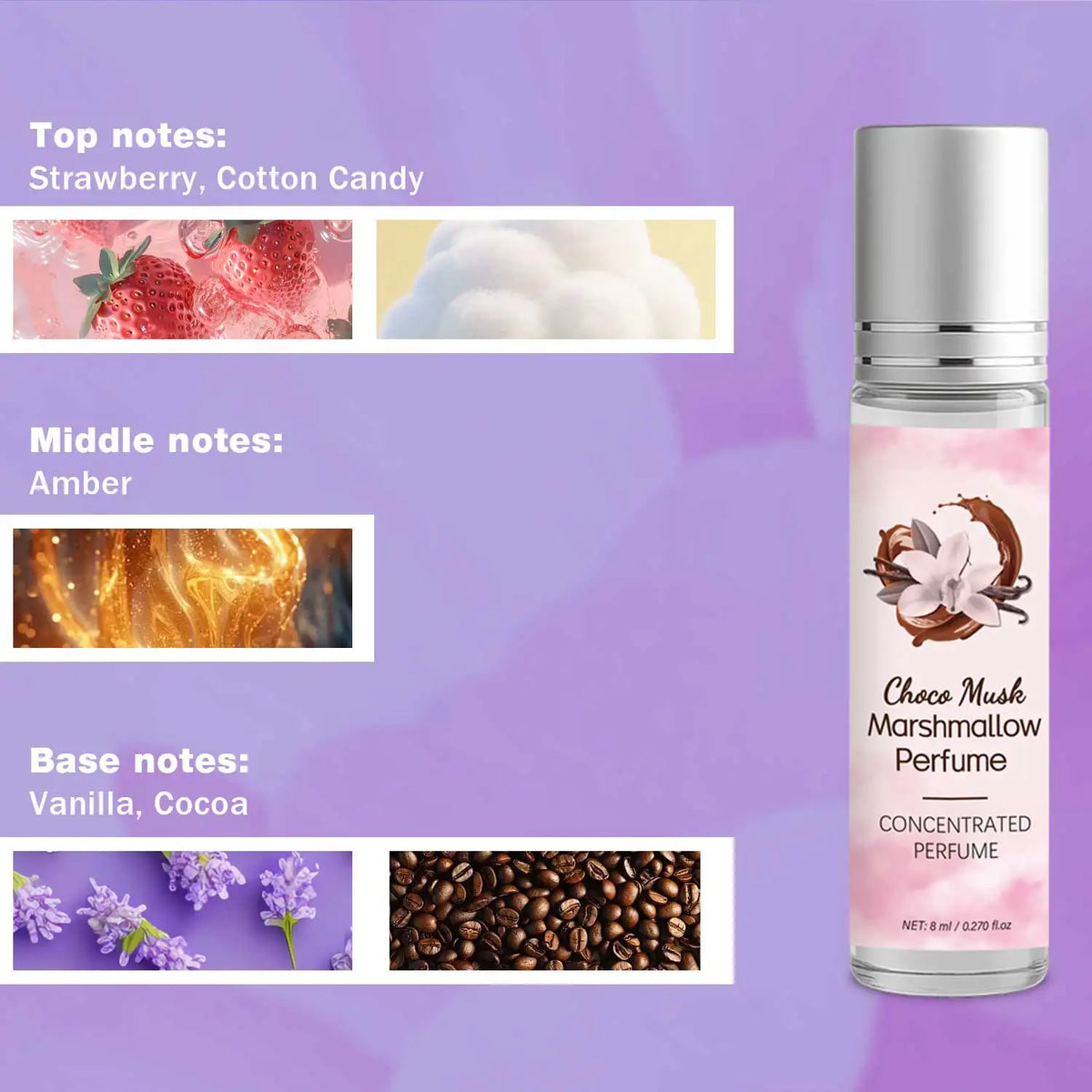 Musk Roll On Oil Deodorant for Body, Long Lasting Fragrance Sweet Chocolate Vanilla Concentrated Oil Roll-On for Unisex,8ML